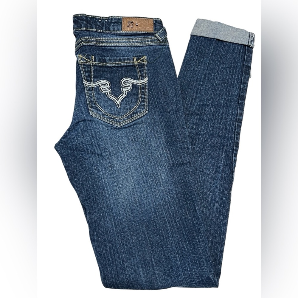 Royal Blue - Women’s Embroidered Cuffed Skinny Jeans Size 7 (30”W)